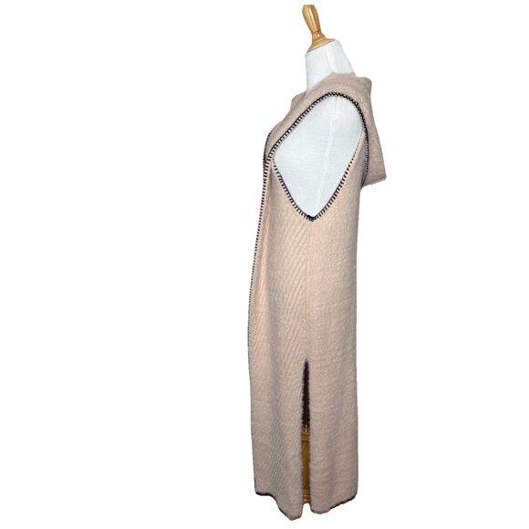 Fashion Apparel Sleeveless Fuzzy Hooded Pink Duster Sweater Vest Cardigan S/M - Picture 2 of 8